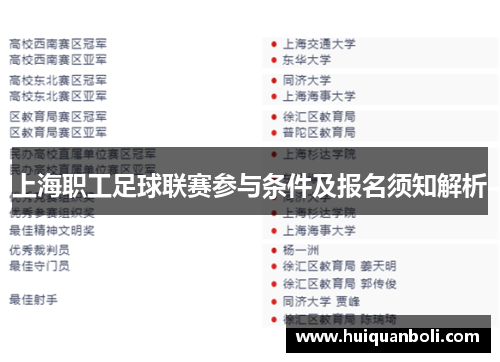 上海职工足球联赛参与条件及报名须知解析